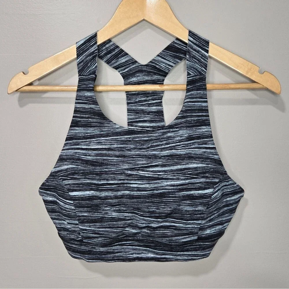 Lululemon Fast & Free Bra Nulux Low Tide Alpine White Black 10